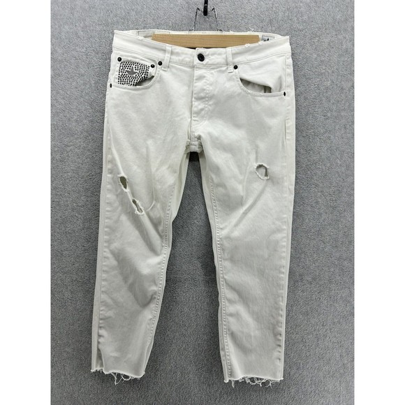 Macchia J Jeans Men's Solid White Distressed Cotton Size 33 Button Fly MJ Venice